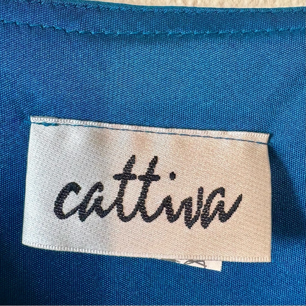 Vintage Cattiva tiered chiffon 2-piece bateau neck dress in teal blue - Picture 8 of 15